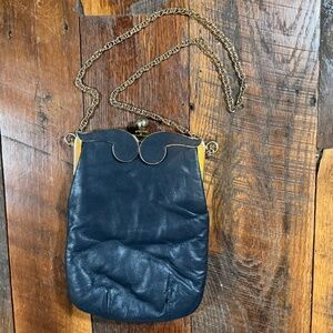 Rare Vintage Triangle New York  Leather Clutch Crossbody Evening Bag
